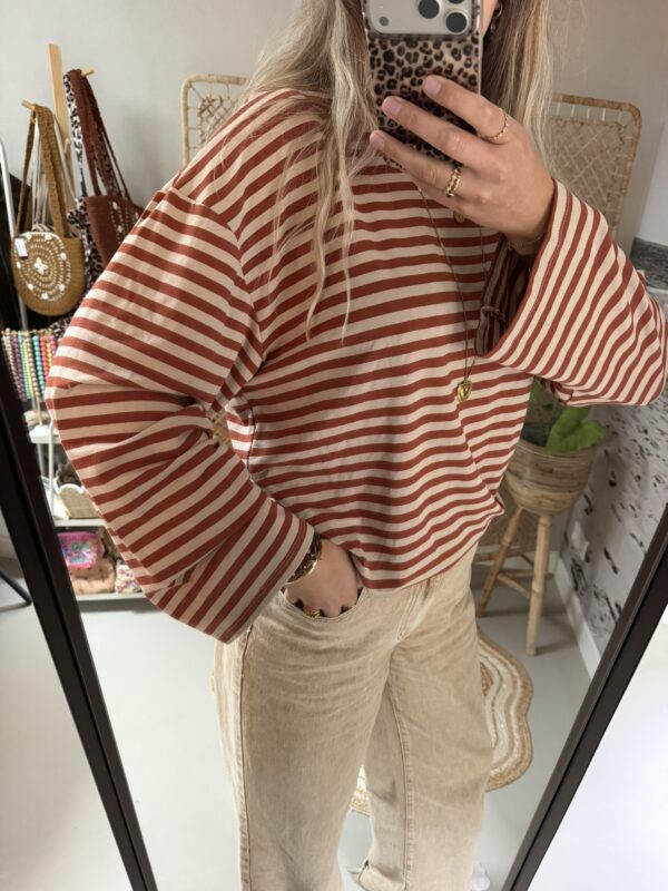 Longsleeve streep - Roest/Beige