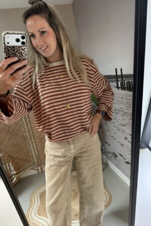 Longsleeve streep - Roest/Beige