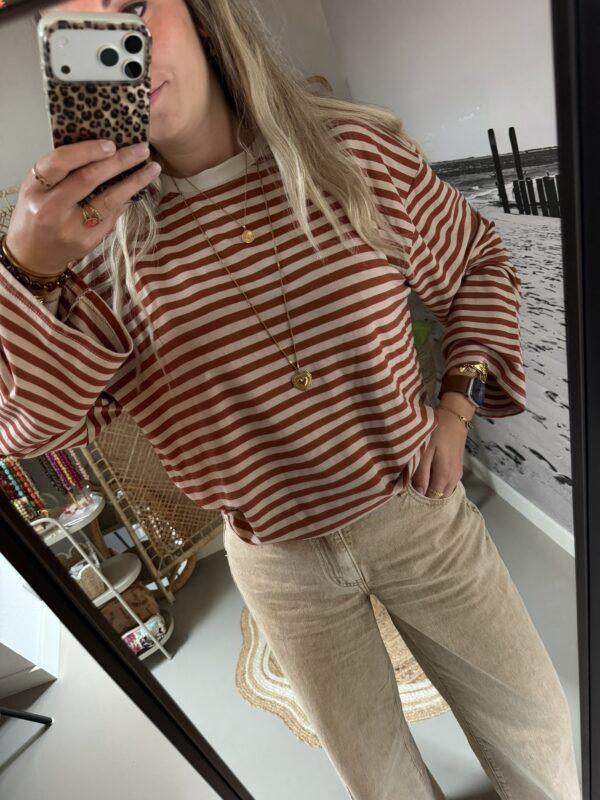 Longsleeve streep - Roest/Beige