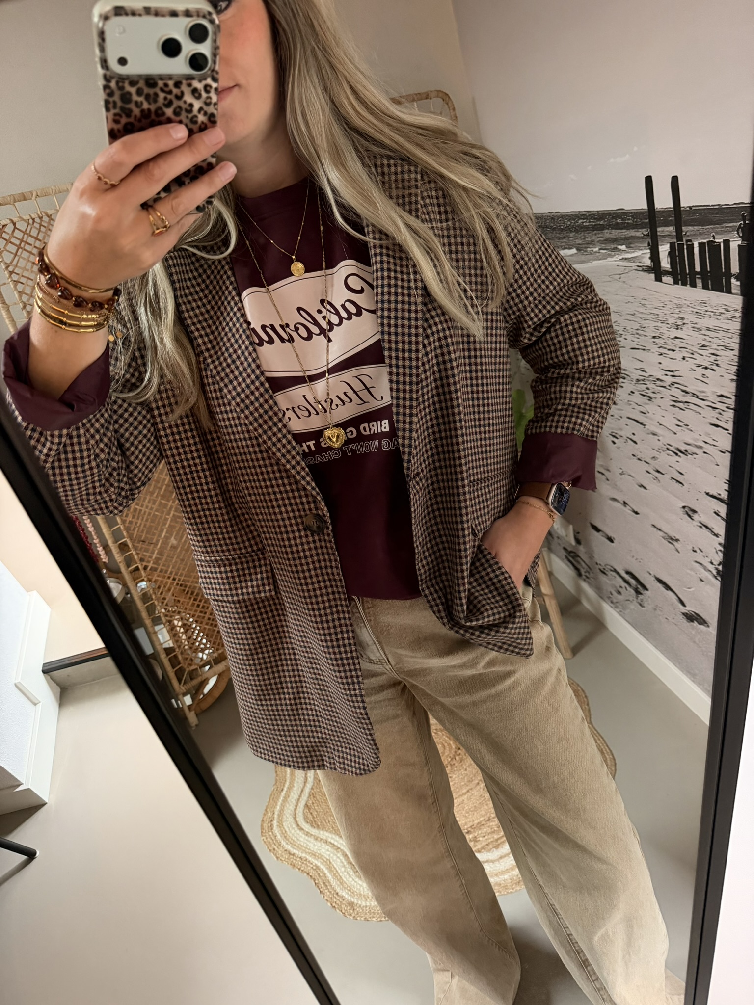 Oversized Blazer Ruitjes - Bordeaux/Blauw - Afbeelding 2