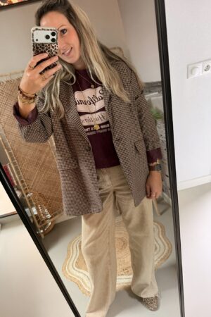 Oversized Blazer Ruitjes - Bordeaux/Blauw