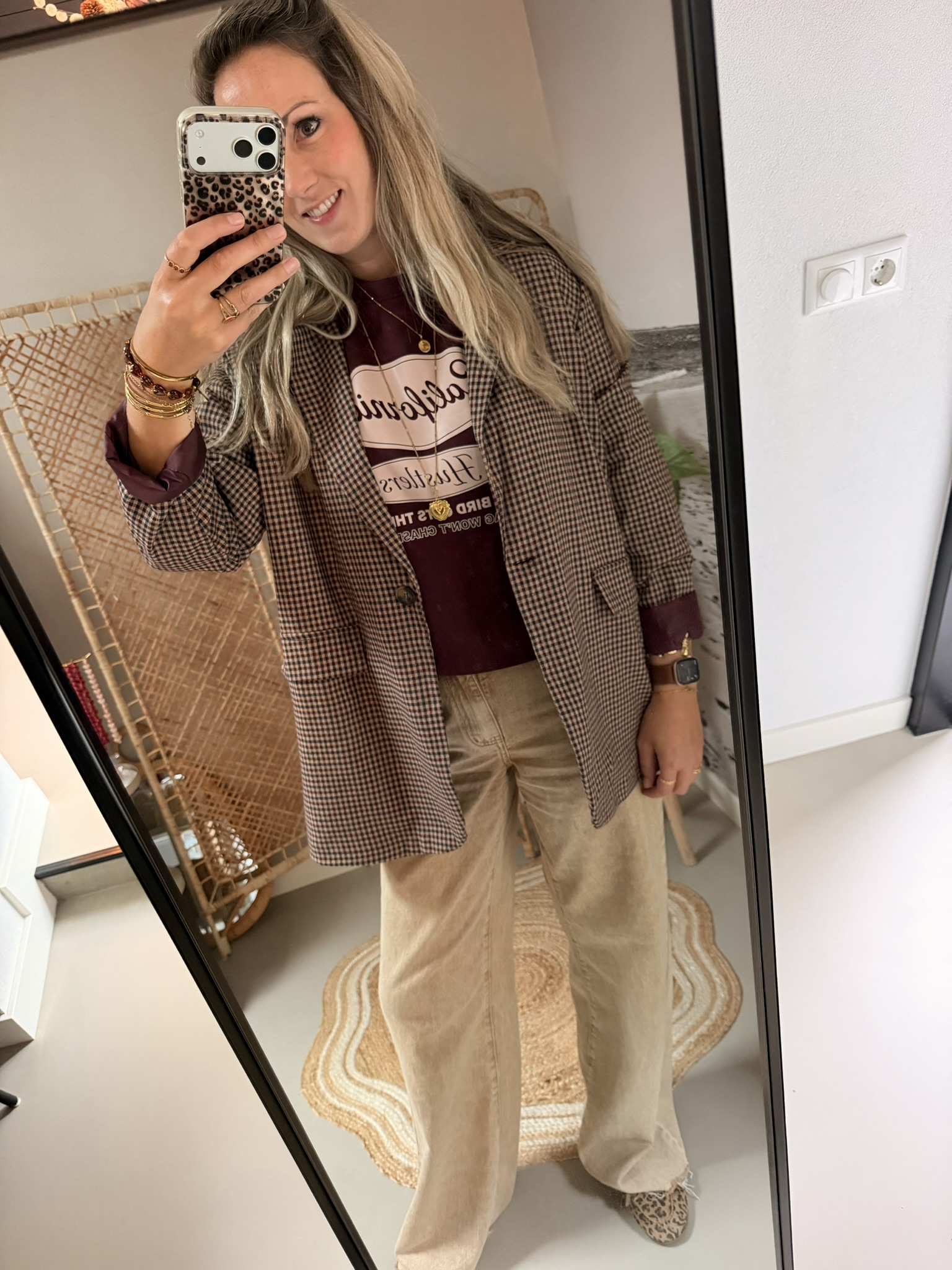 Oversized Blazer Ruitjes - Bordeaux/Blauw