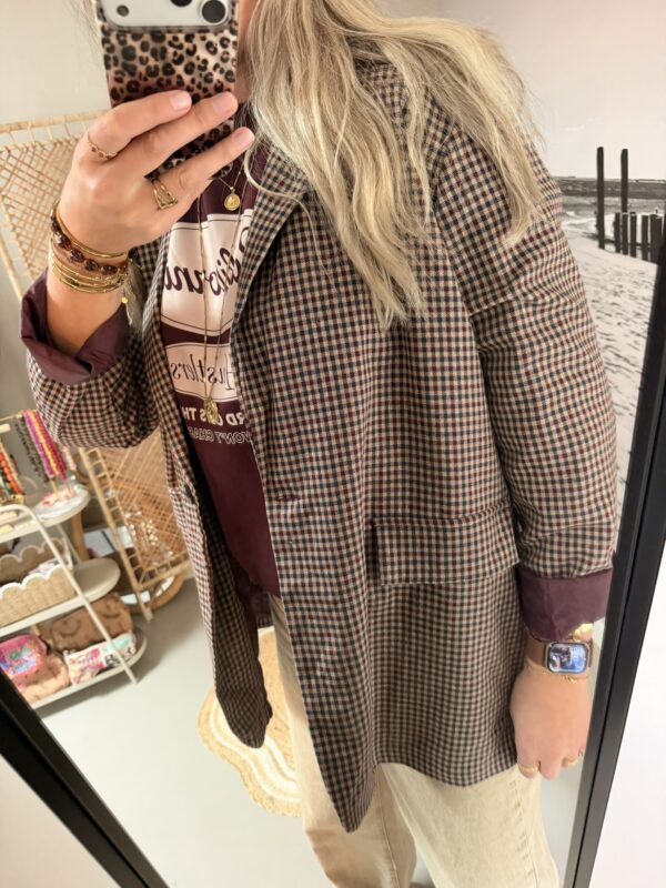 Oversized Blazer Ruitjes - Bordeaux/Blauw