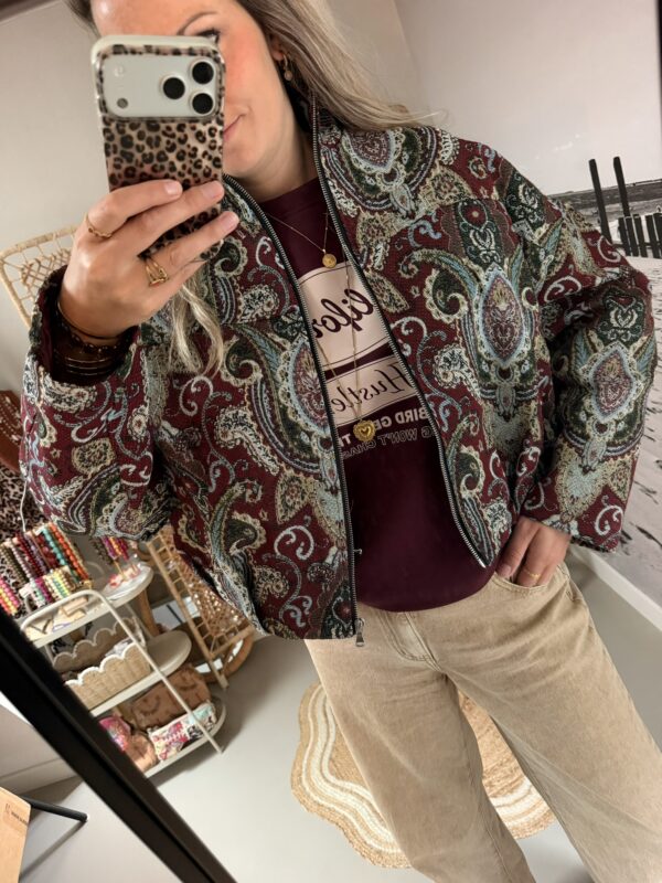 Bomberjasje met Paisleyprint - Bordeaux/Multicolour