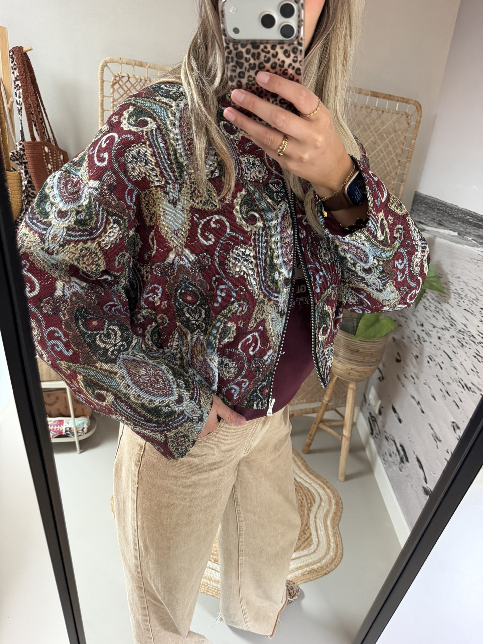Bomberjasje met Paisleyprint - Bordeaux/Multicolour - Afbeelding 4