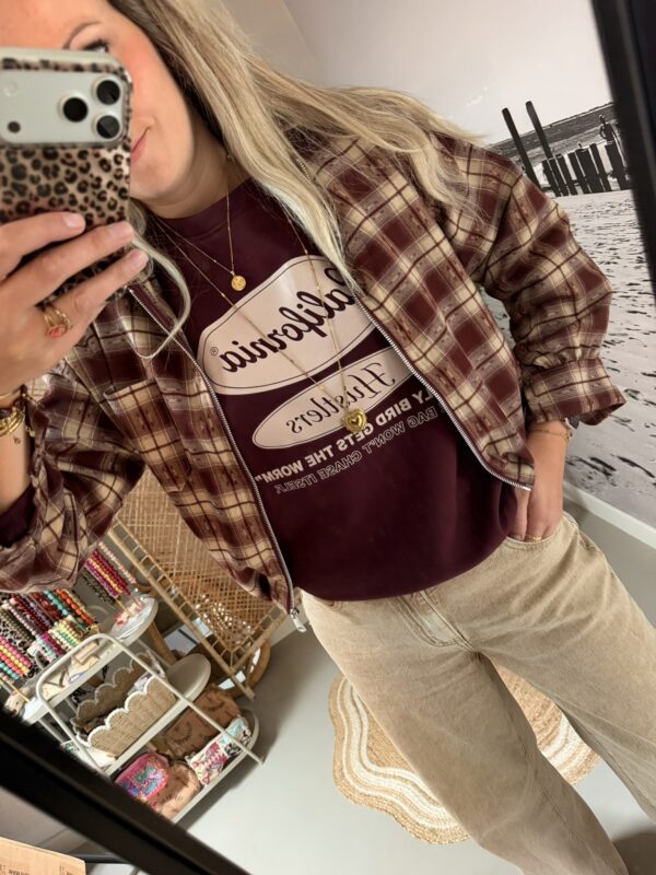 Ruitjes Jasje/Blouse/Vestje – Bordeaux/Beige