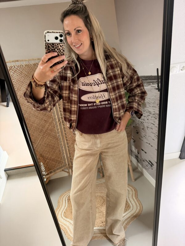 Ruitjes Jasje/Blouse/Vestje – Bordeaux/Beige