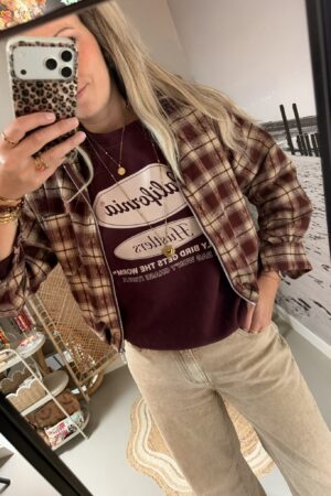 Ruitjes Jasje/Blouse/Vestje – Bordeaux/Beige