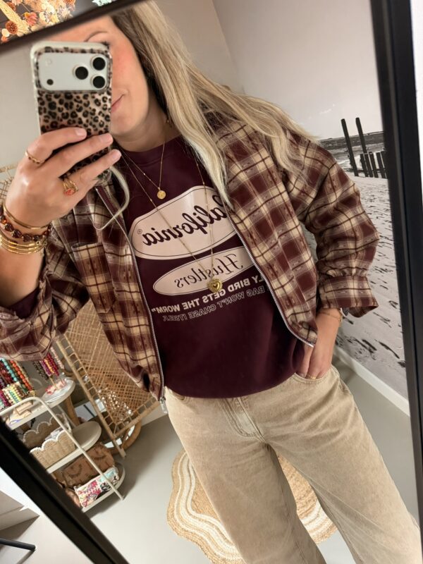 Ruitjes Jasje/Blouse/Vestje – Bordeaux/Beige