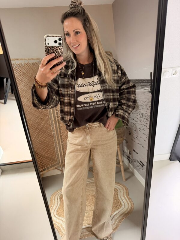 Ruitjes Jasje/Blouse/Vestje - Bruin/Beige