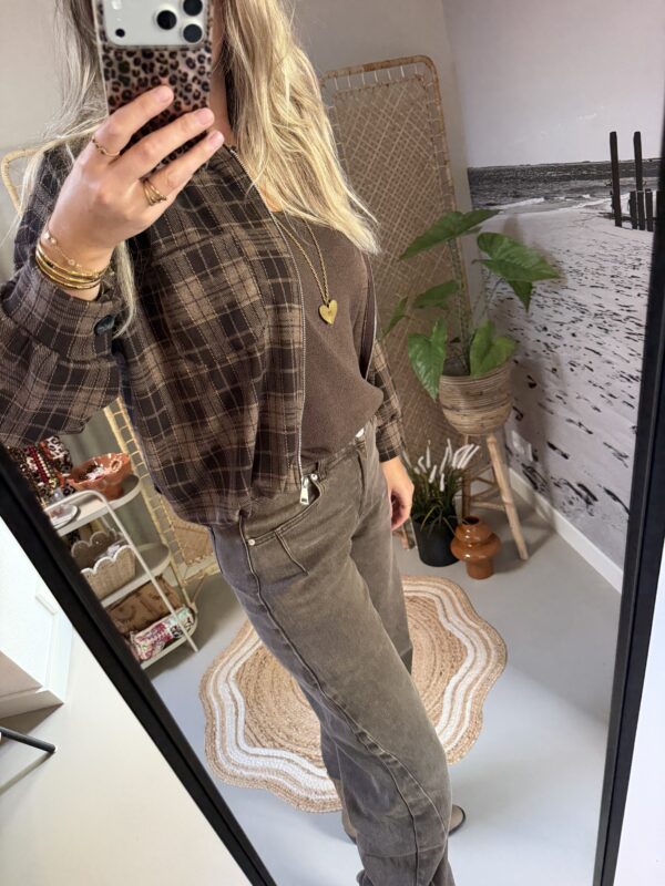 Ruitjes Jasje/Blouse/Vestje - Chocolade bruin