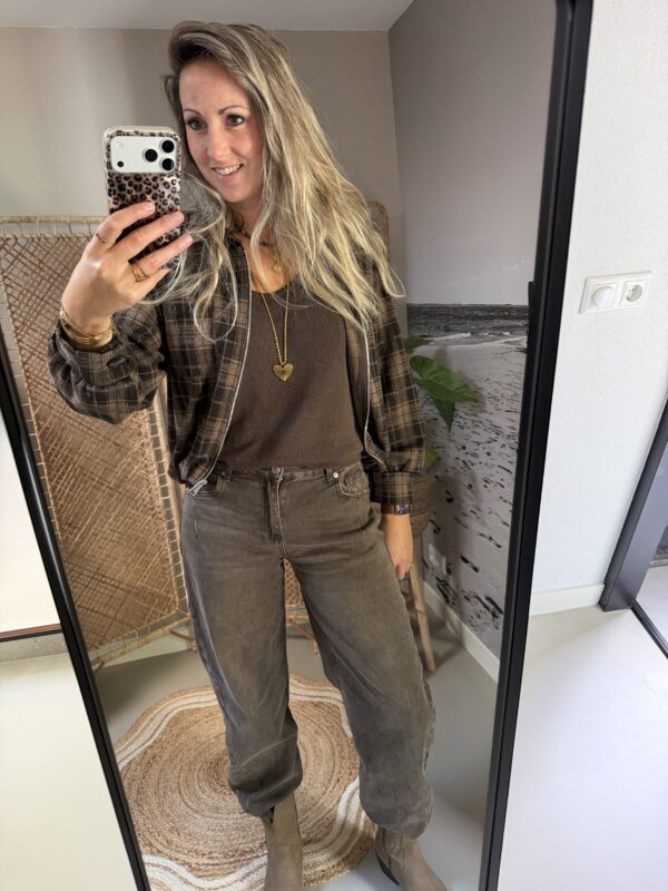 Ruitjes Jasje/Blouse/Vestje - Chocolade bruin