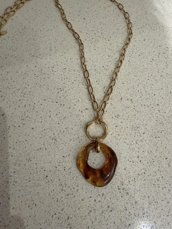 Lange schakel ketting met hanger - Bruin/Goud