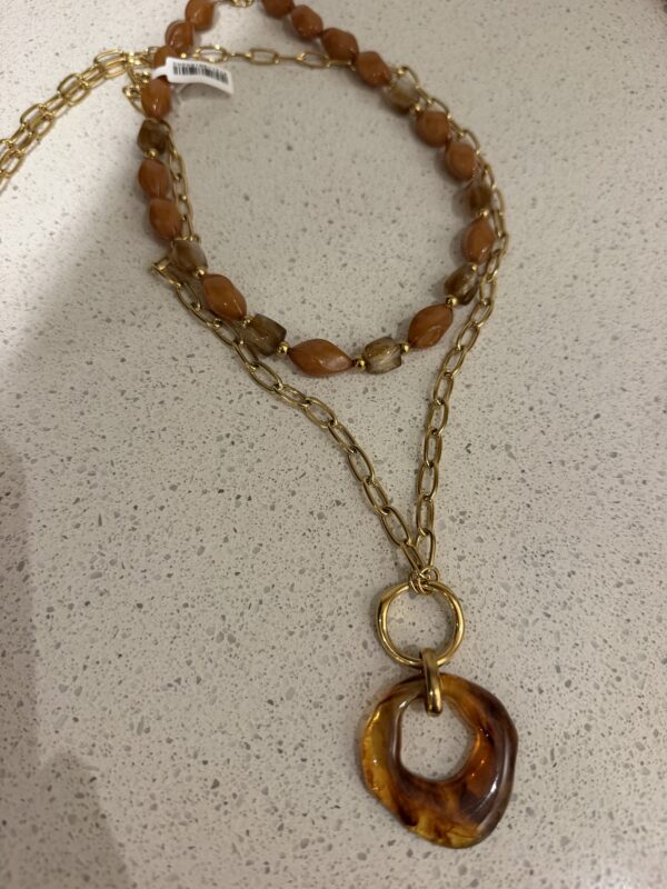 Lange schakel ketting met hanger - Bruin/Goud