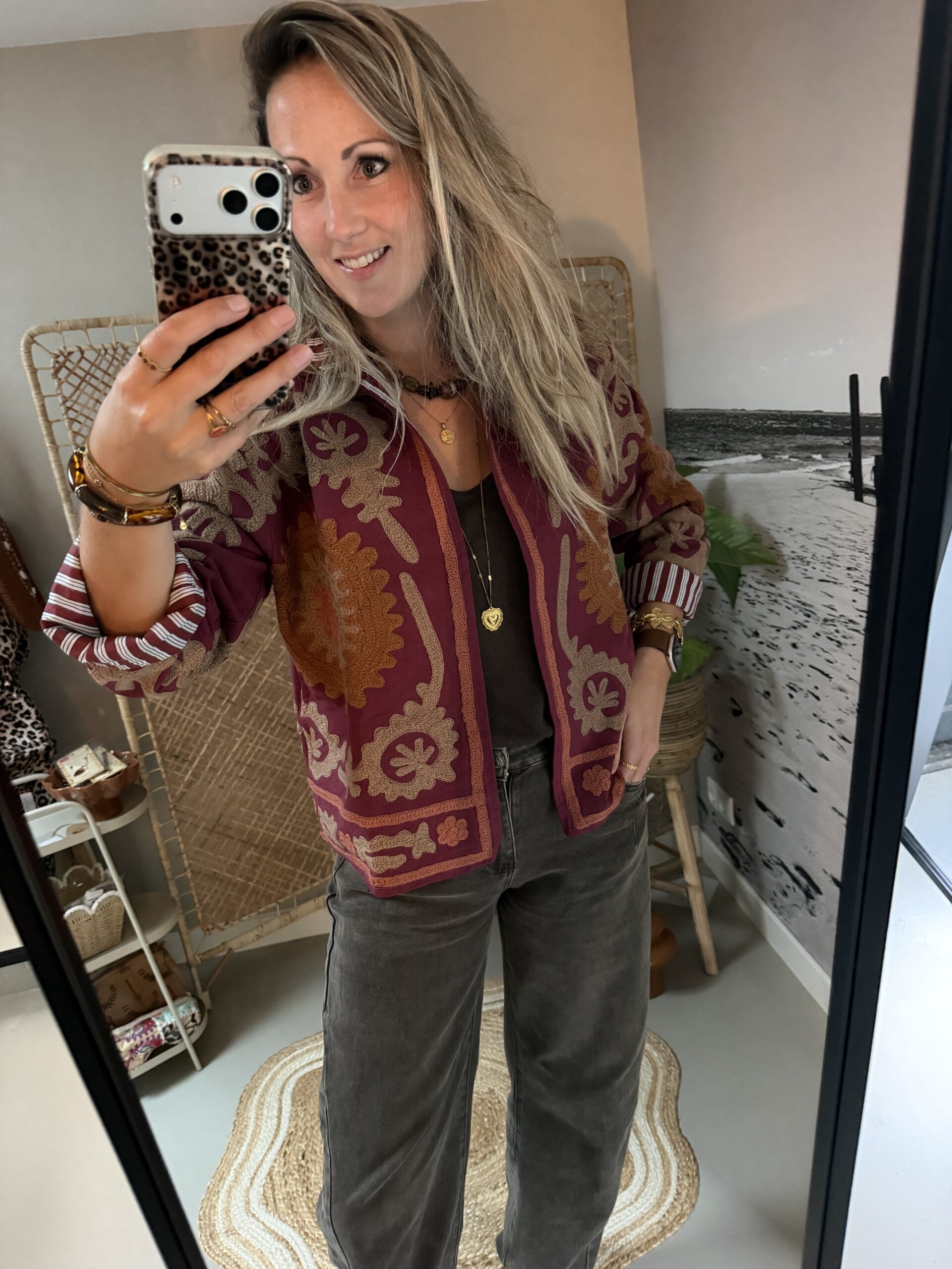 Uniek jasje “Boho” - Bordeaux/Bruin