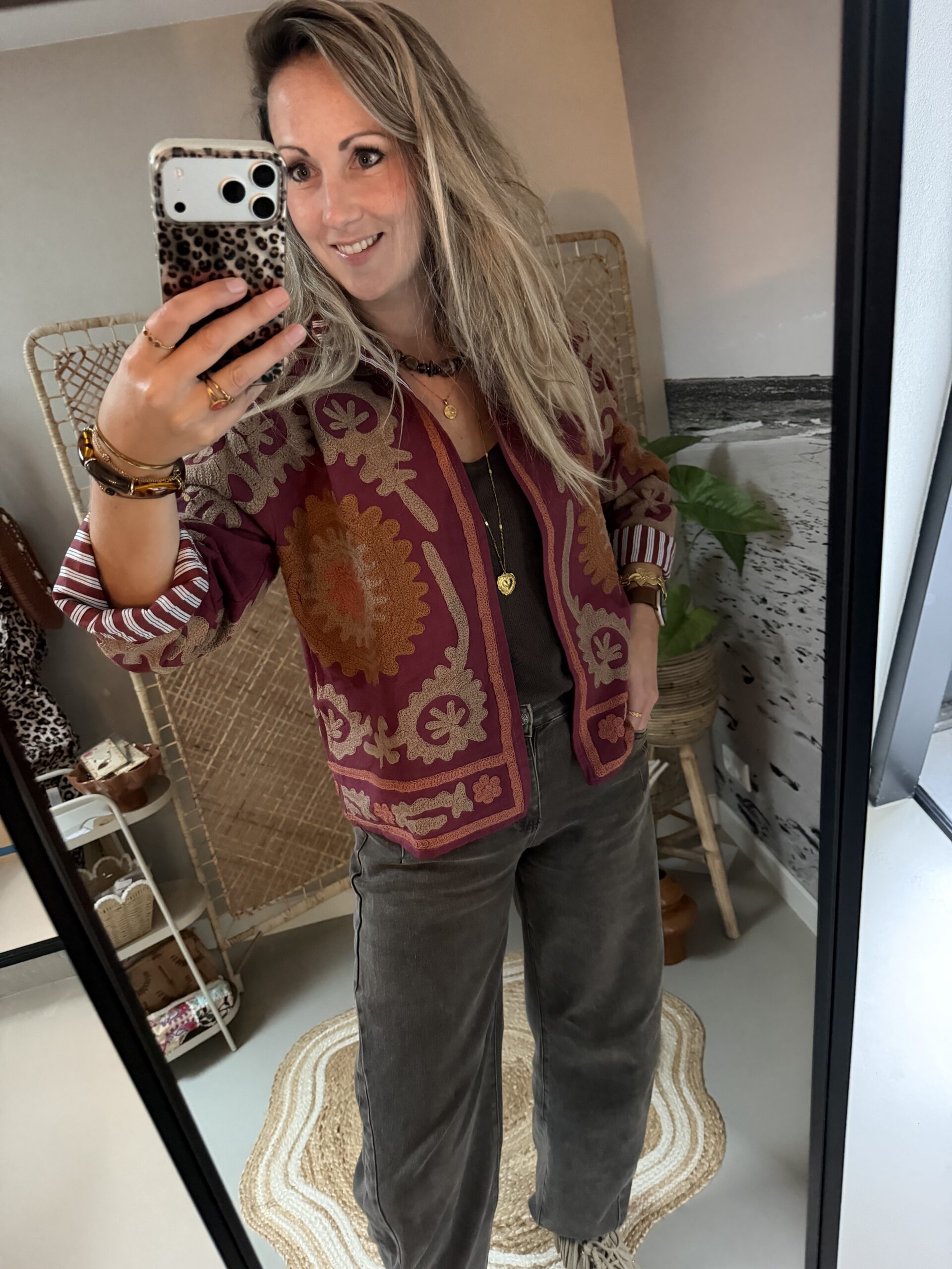 Uniek jasje “Boho” - Bordeaux/Bruin - Afbeelding 2