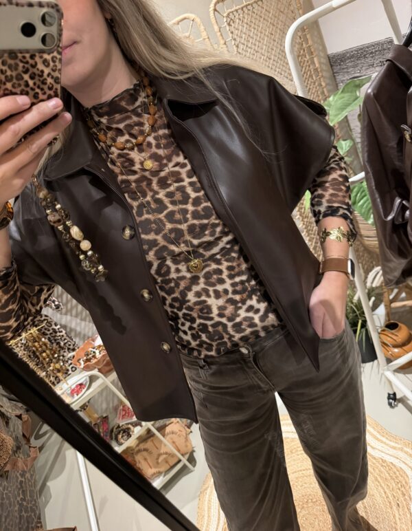 PU leer blouse - Bruin