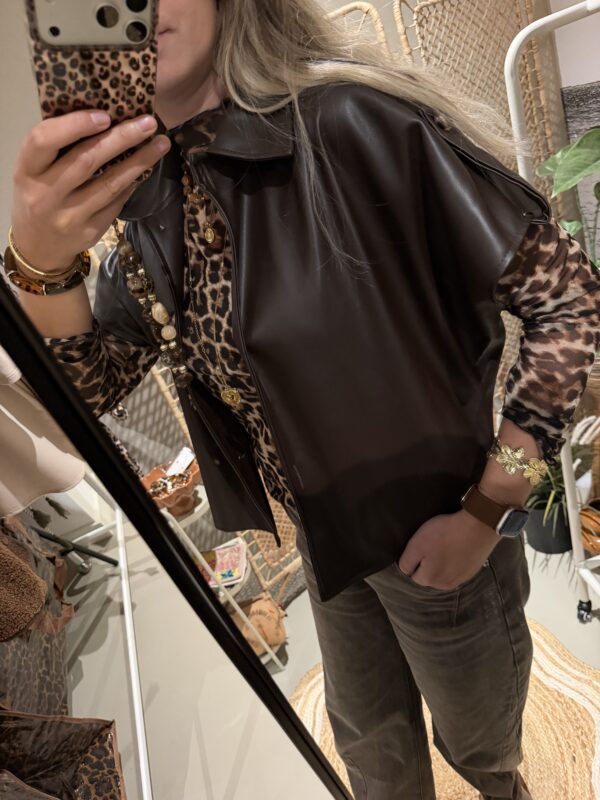 PU leer blouse - Bruin