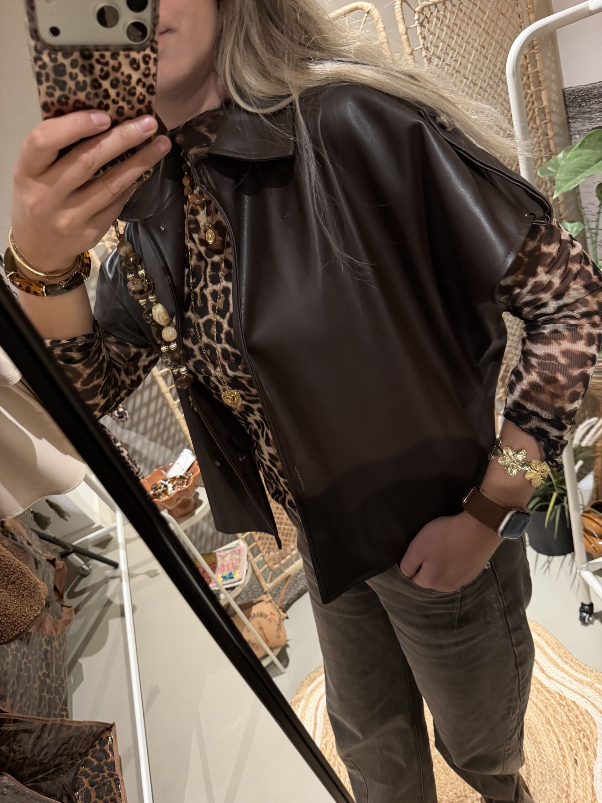 PU leer blouse - Bruin - Afbeelding 2