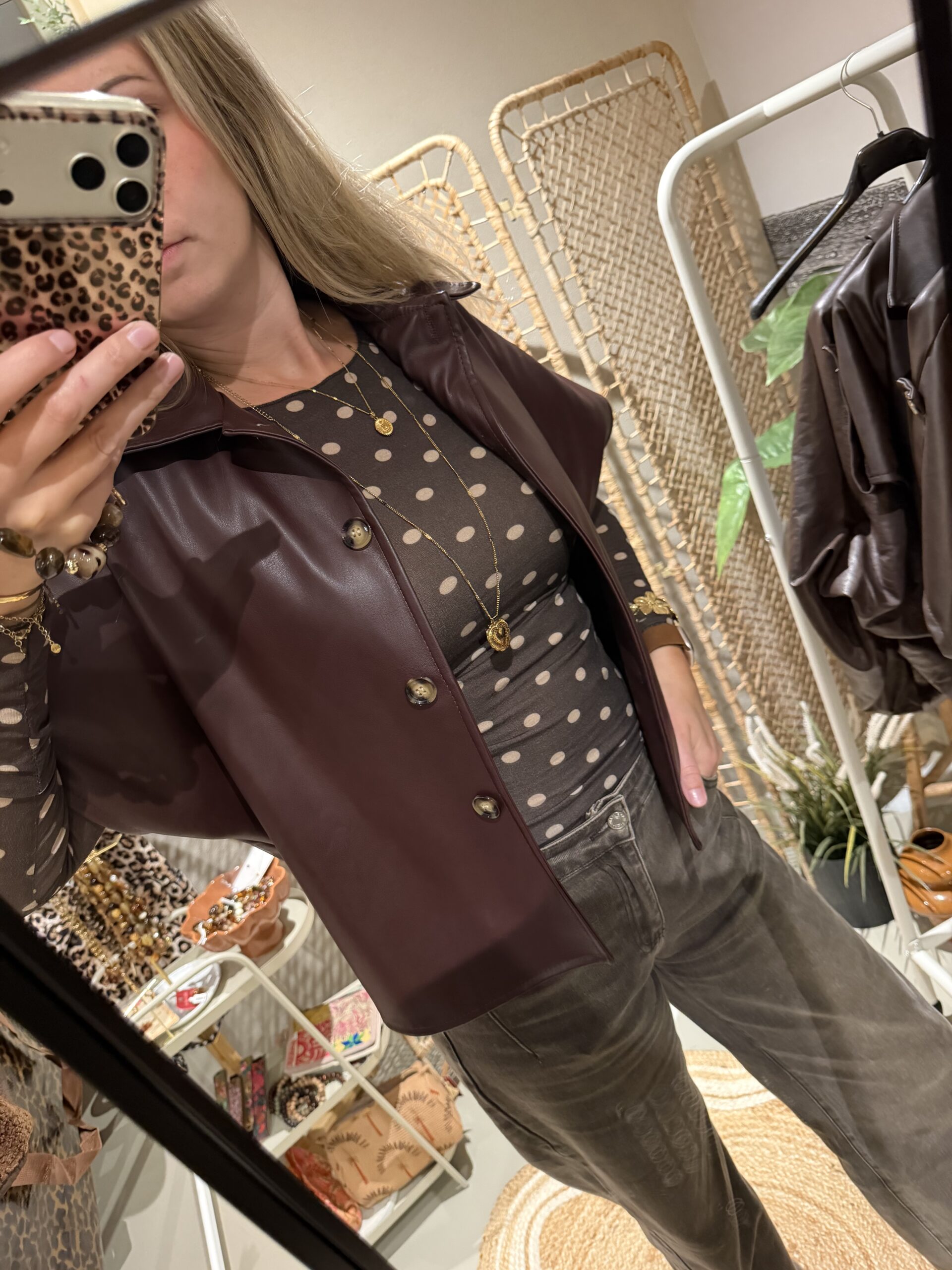 PU leer blouse - Bordeaux - Afbeelding 4