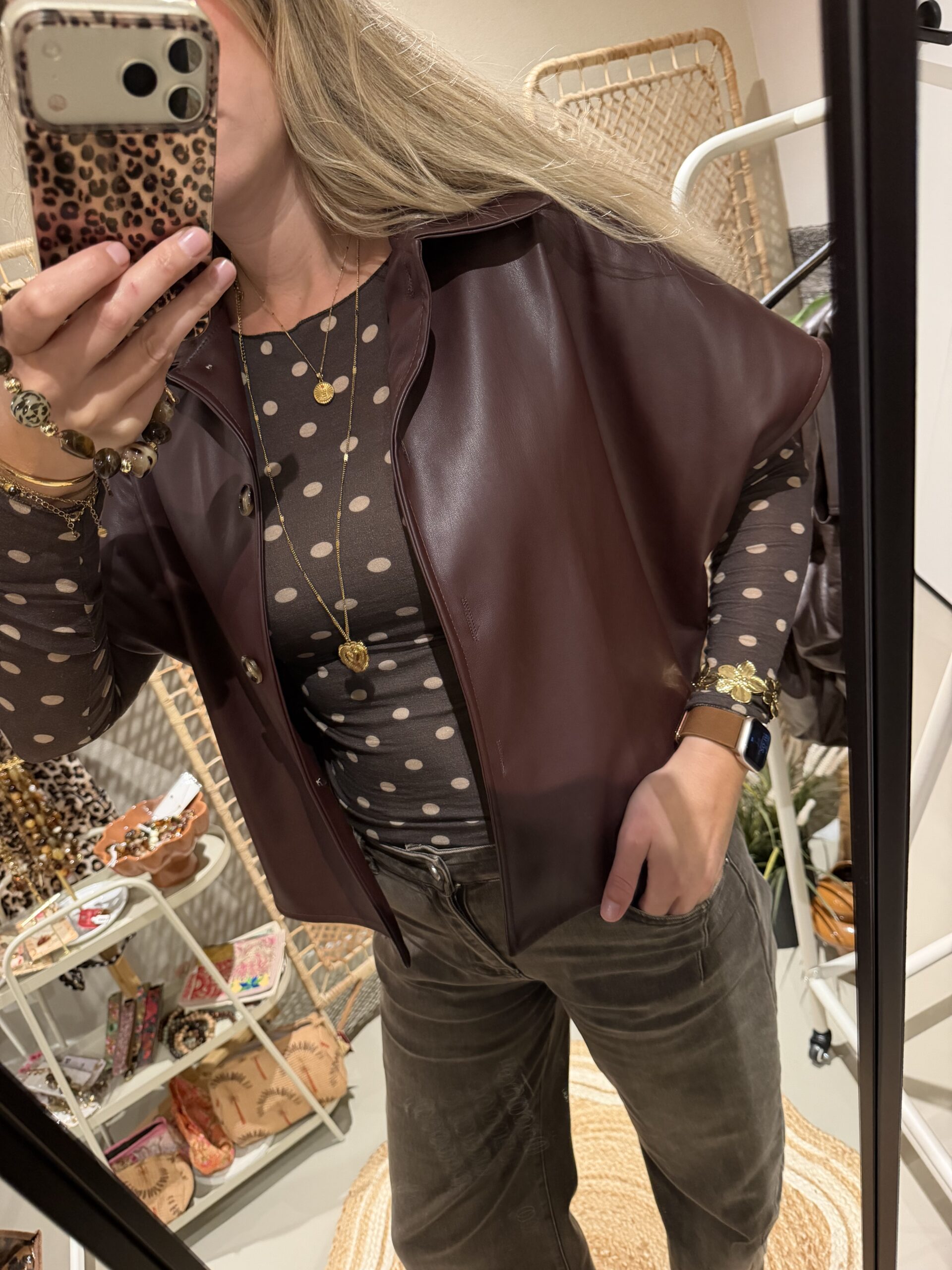 PU leer blouse - Bordeaux - Afbeelding 3