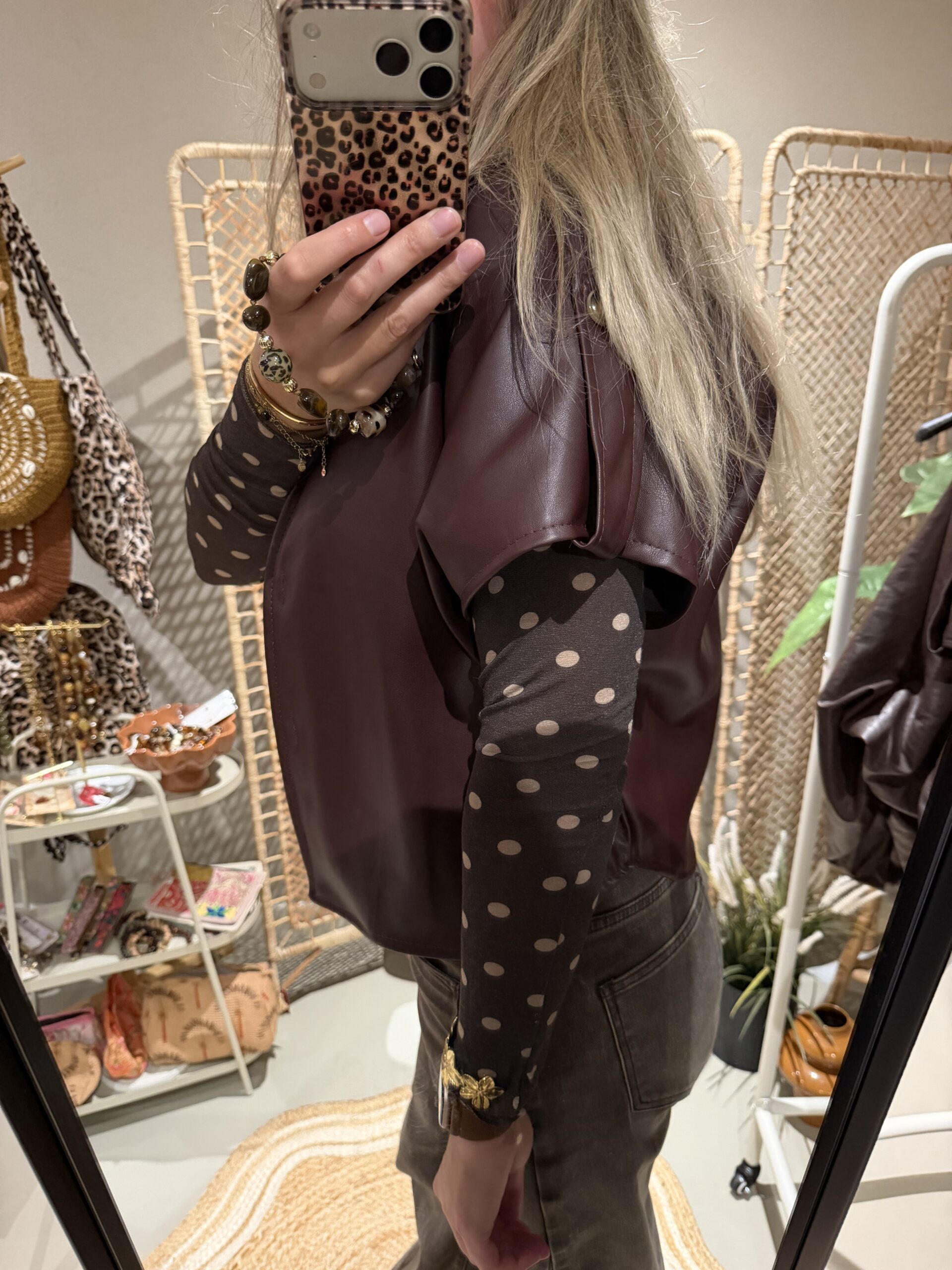 PU leer blouse - Bordeaux - Afbeelding 2