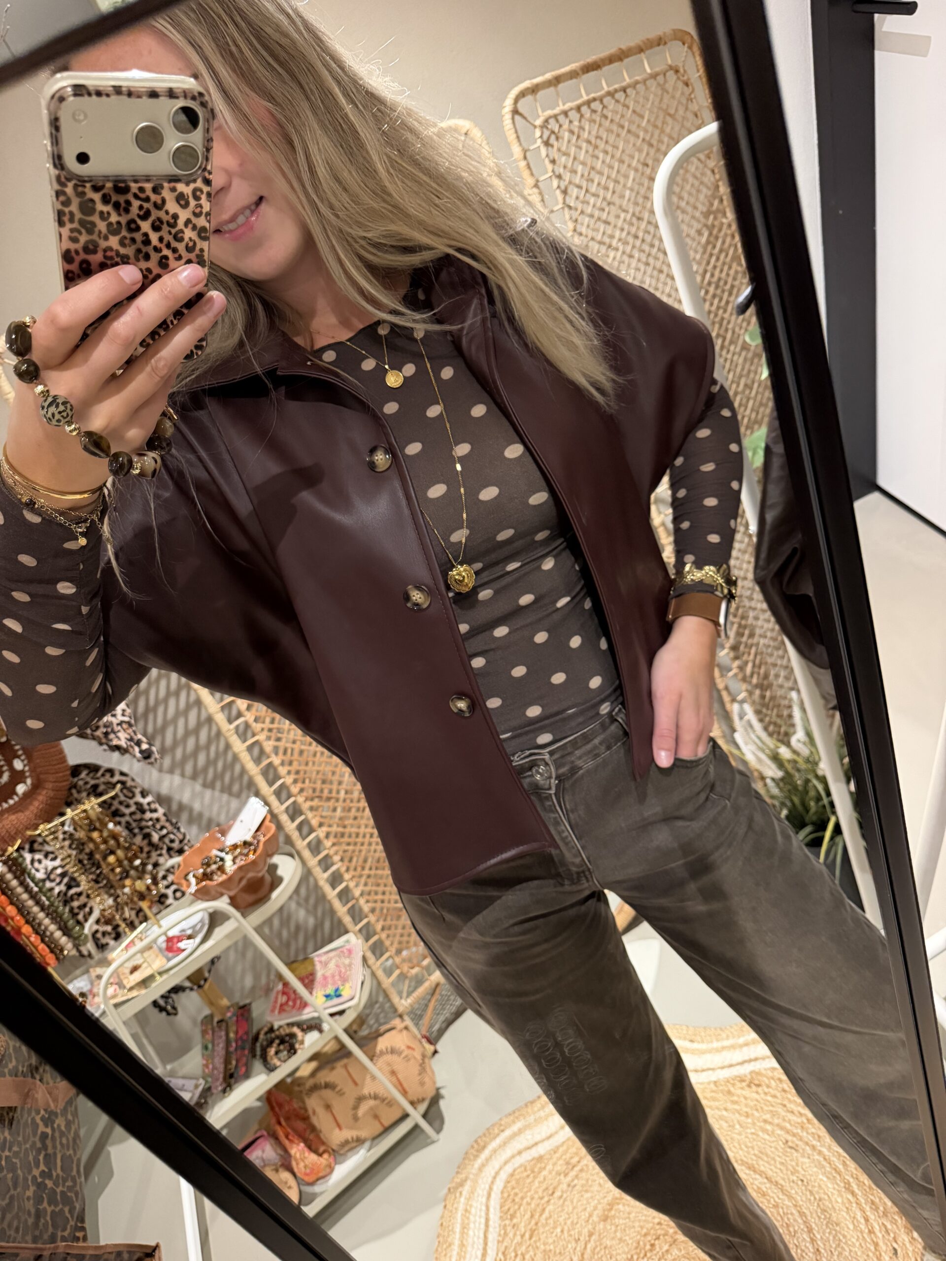 PU leer blouse - Bordeaux