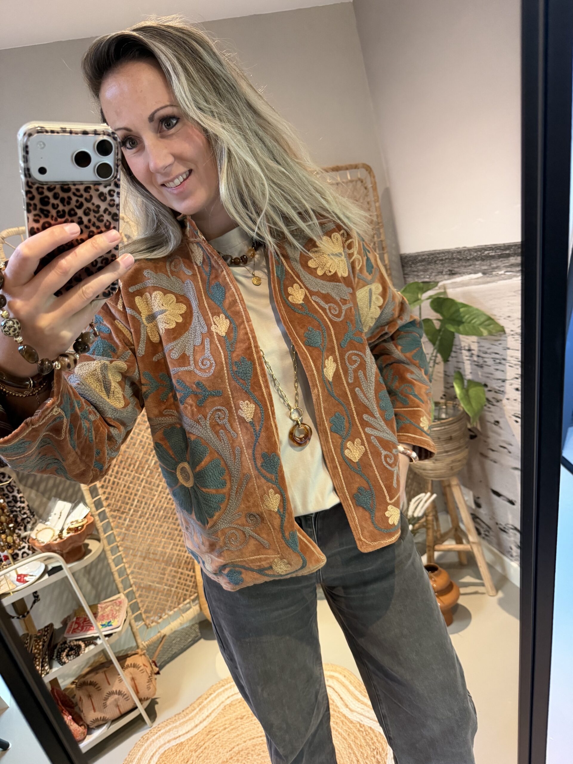 Uniek jasje “Boho” - Camel/Blauw/Beige