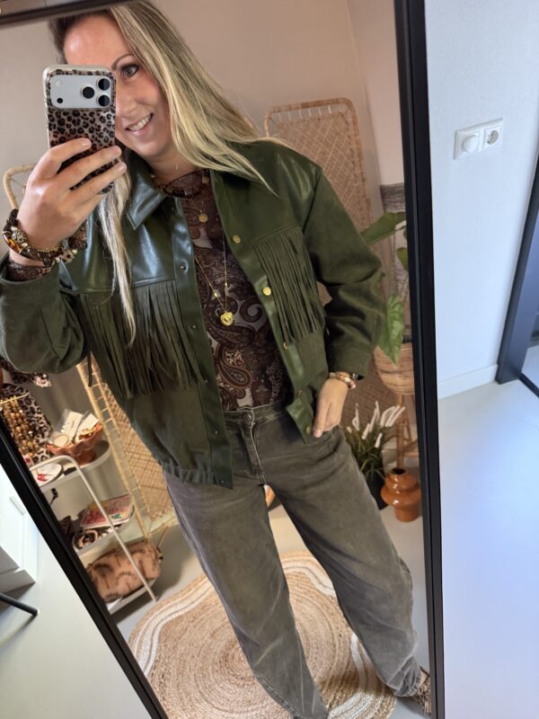 PU leer Jacket met franjes - Groen