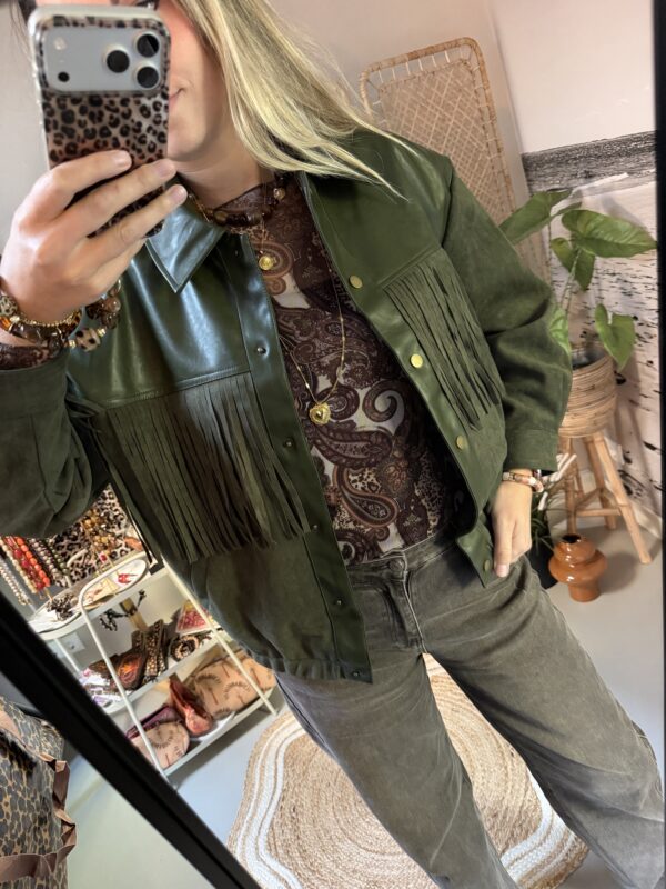 PU leer Jacket met franjes - Groen