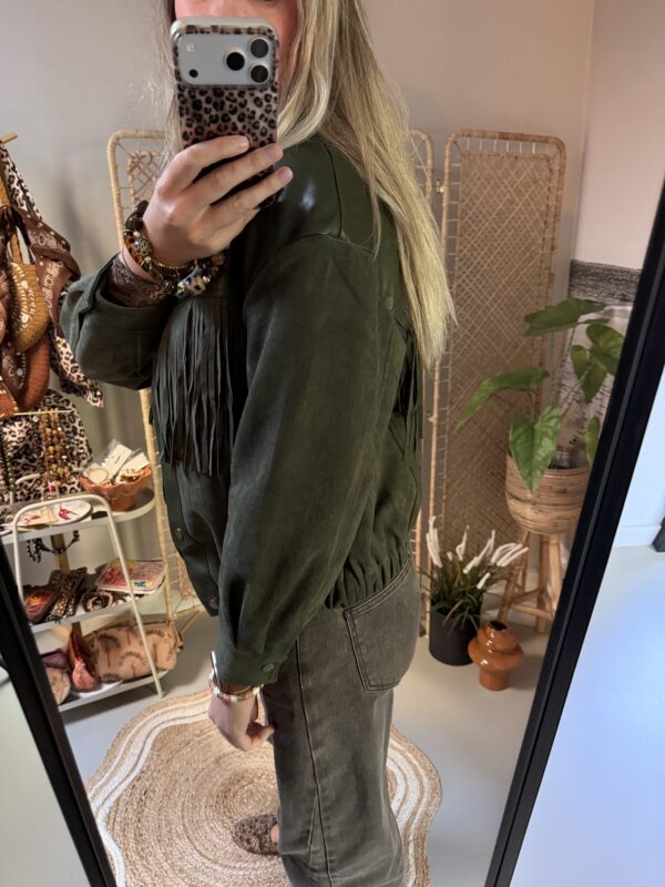 PU leer Jacket met franjes - Groen