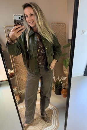 PU leer Jacket met franjes - Groen