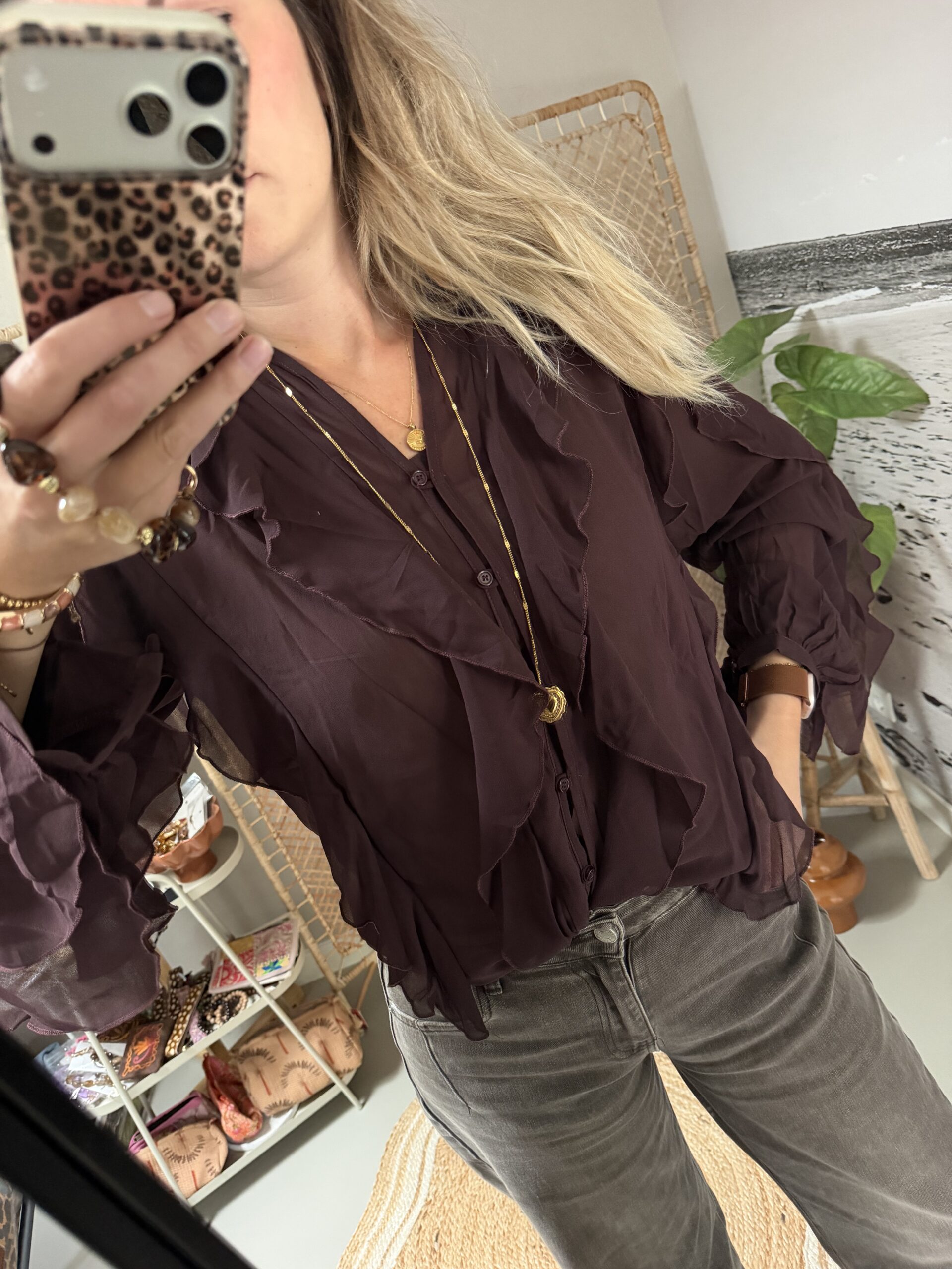 Ruffle blouse - Choco brown
