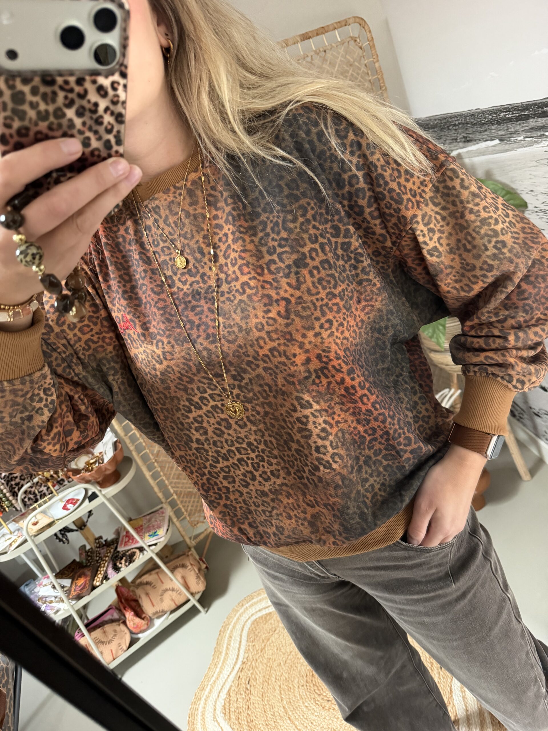 Leopard Sweater - Camel/Brown Azzurro - Afbeelding 3