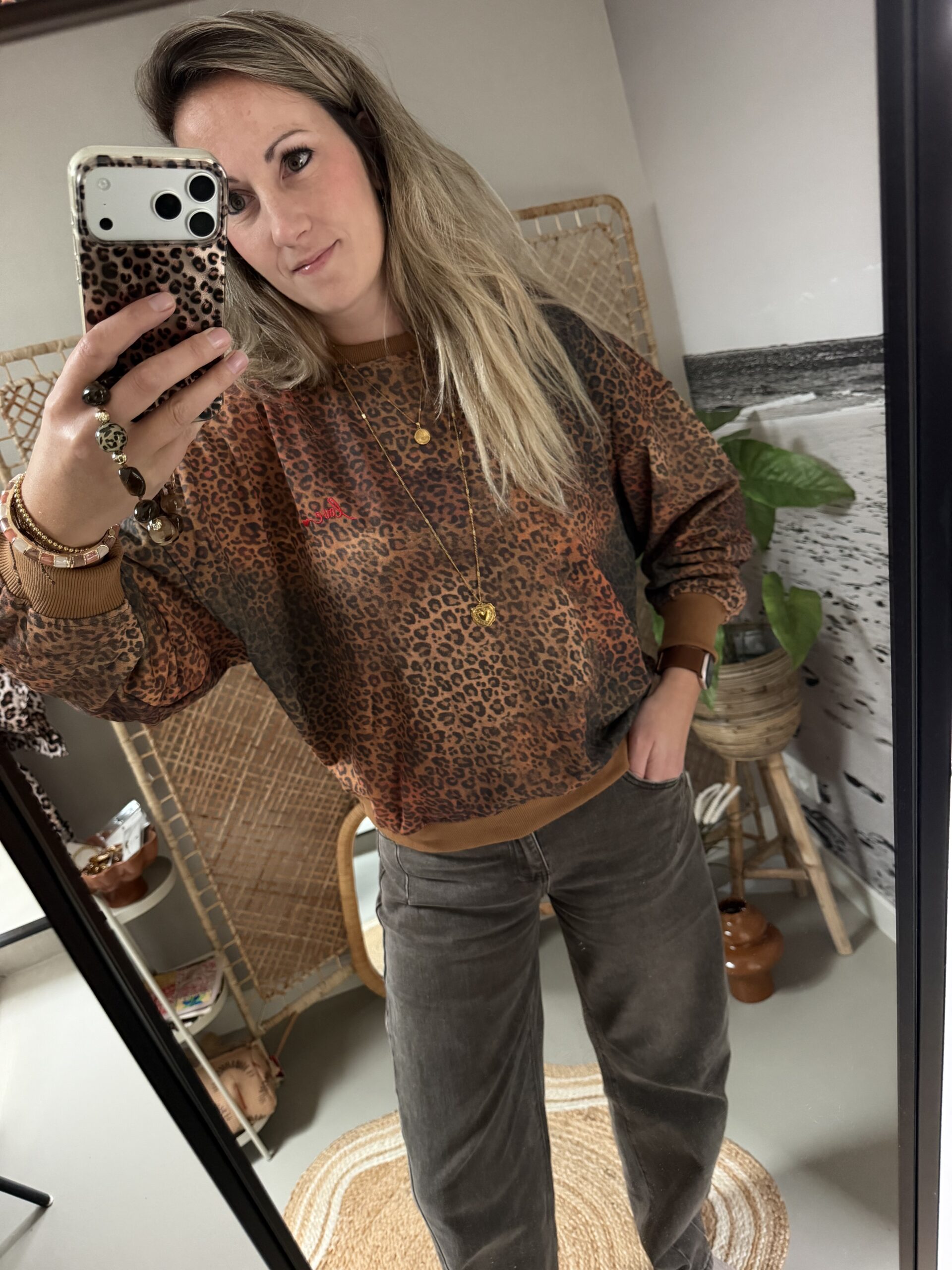 Leopard Sweater - Camel/Brown Azzurro - Afbeelding 2