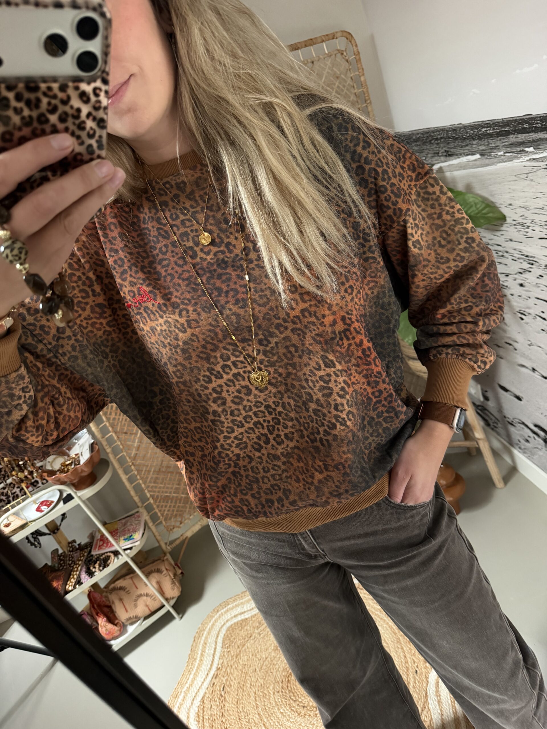 Leopard Sweater - Camel/Brown Azzurro - Afbeelding 4
