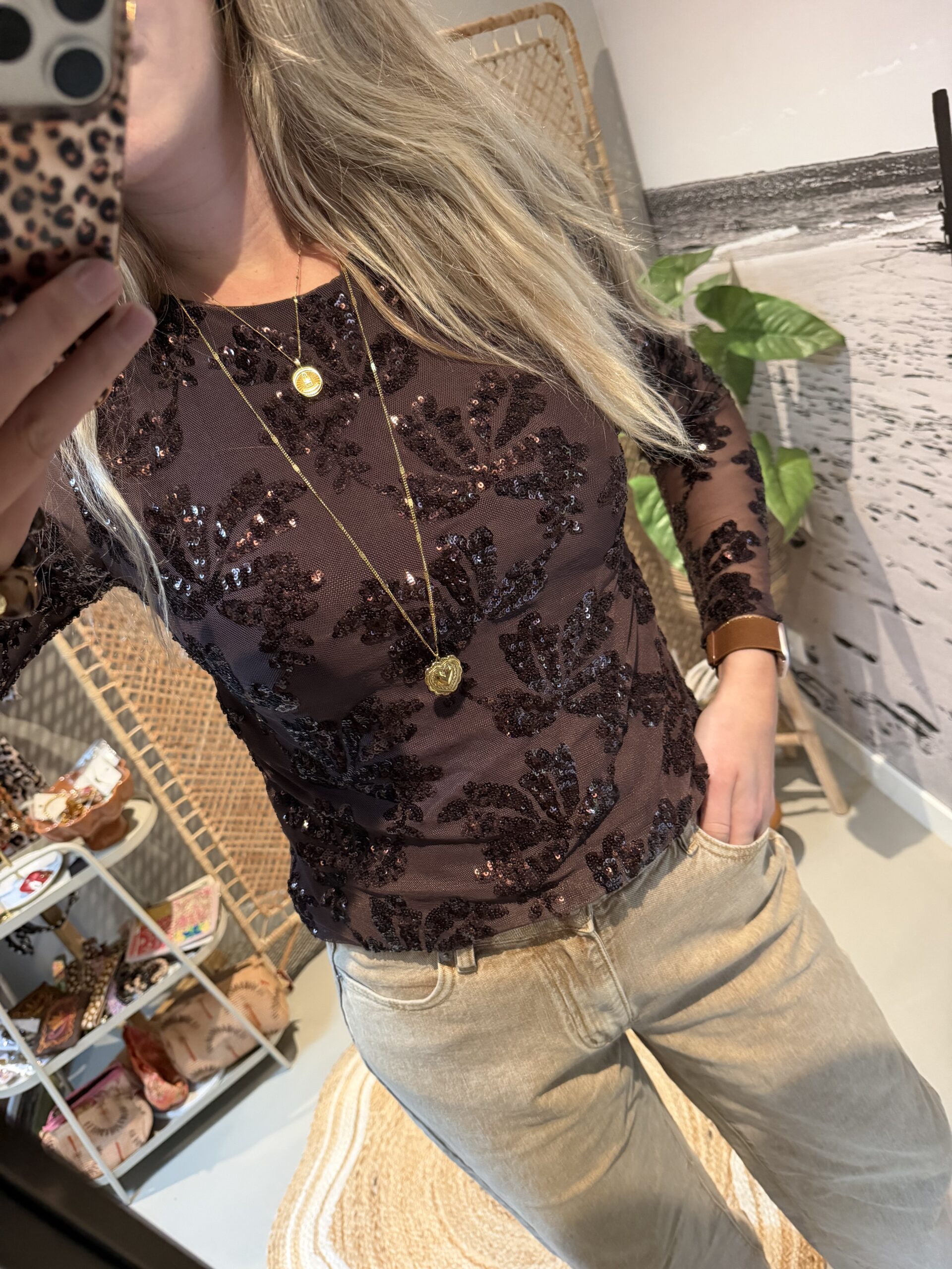 Glitter Top ✨ - Bruin - Afbeelding 3